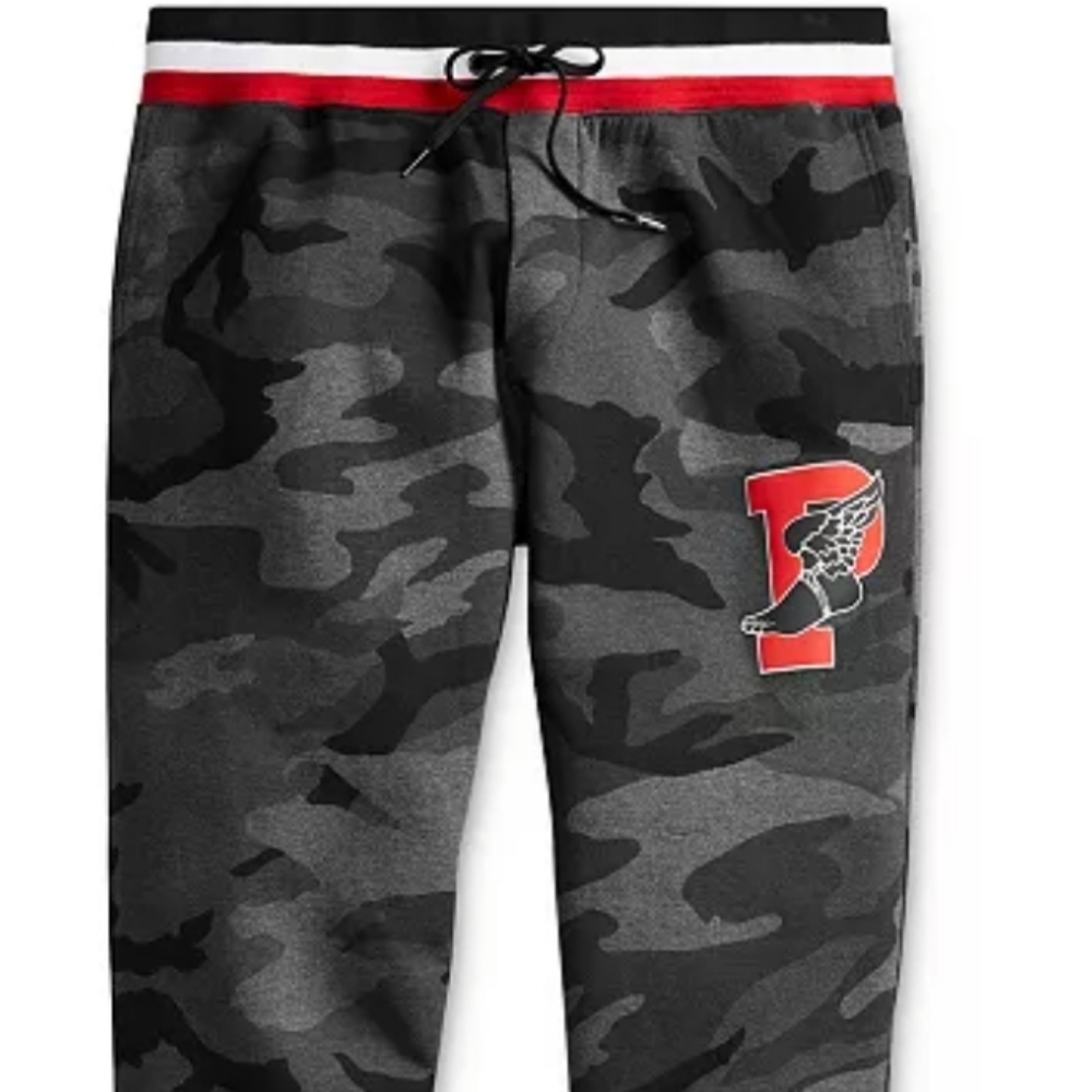 Polo Ralph Lauren Men's Grey Multi P-Wing Patch Camo Double Knit Jogger Pants.
